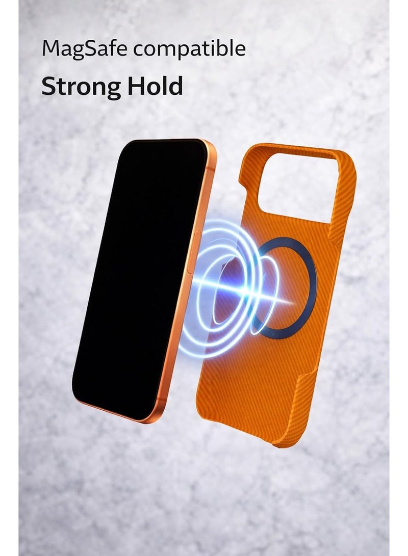 فوني Phoni Ultra Slim Magnetic Case for iPhone 17 Pro, Compatible with MagSafe, Thin Lightweight Matte Phone Case, Carbon Fiber Style Texture, Raised Camera Protection (Molten Copper – Orange Carbon) - Image 2